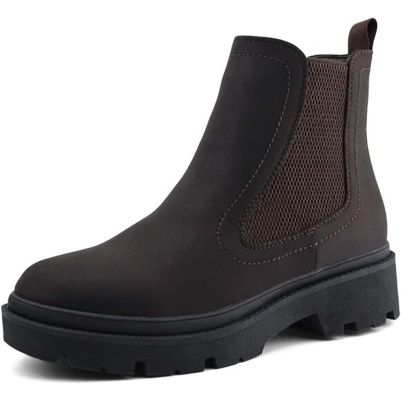 Jabasic Women Brown Synthetic Chelsea Boots Low Heel Elastic Ankle Boots - Picture 1 of 7